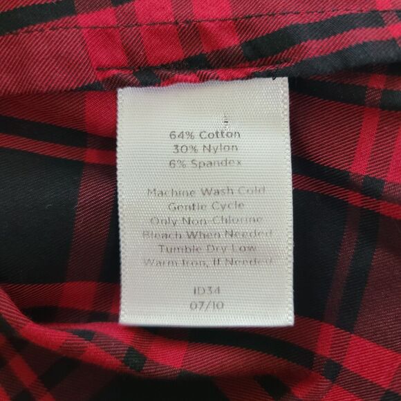 Talbots Stretch Long Sleeve Red Black Plaid Popover Blouse Ruffle Preppy Size 6 - Picture 7 of 9